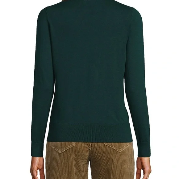 Lands’End dark green fine gauge cotton blend long sleeve button cardigan size LP - Picture 2 of 13